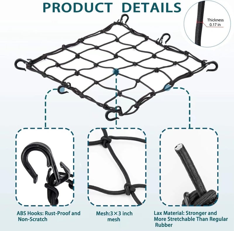 diatomiteco 2 Pack Bike Cargo Net for Bike Tote and Basket, Cargo Netting for Bike Storage, 15.7” x 15.7”, Expandable Bungee Net with 6 Hooks, Bicycle Accessories, Black Color - Image 2